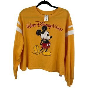WALT DISNEY WORLD MICKEY MOUSE YELLOW CROPPED SWEATSHIRT‎ SIZE XL PRE-OWNED